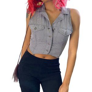 SOLD • 90s Cropped Checkered Country Picnic Top Gingham M